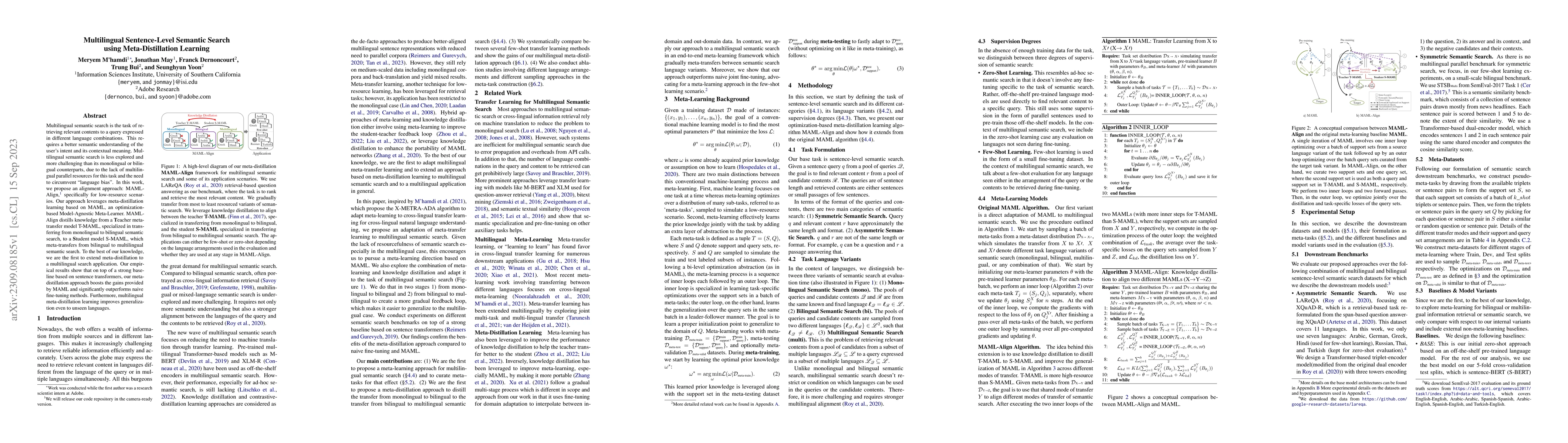 Thumbnail for Multilingual Sentence-Level Semantic Search using Meta-Distillation
  Learning