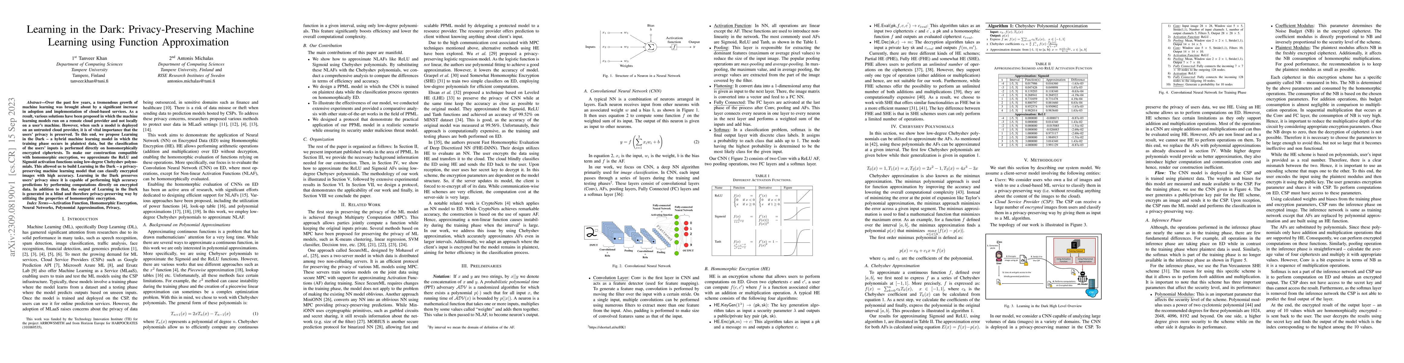 Thumbnail for Learning in the Dark: Privacy-Preserving Machine Learning using Function
  Approximation