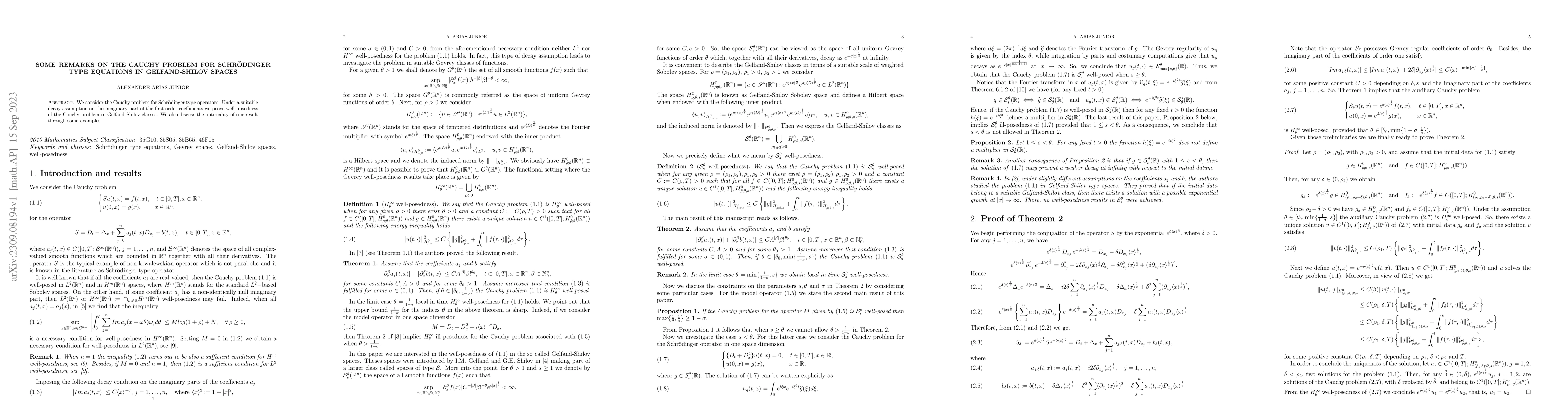 Thumbnail for Some remarks on the Cauchy Problem for Schr\"odinger type equations in
  Gelfand-Shilov spaces