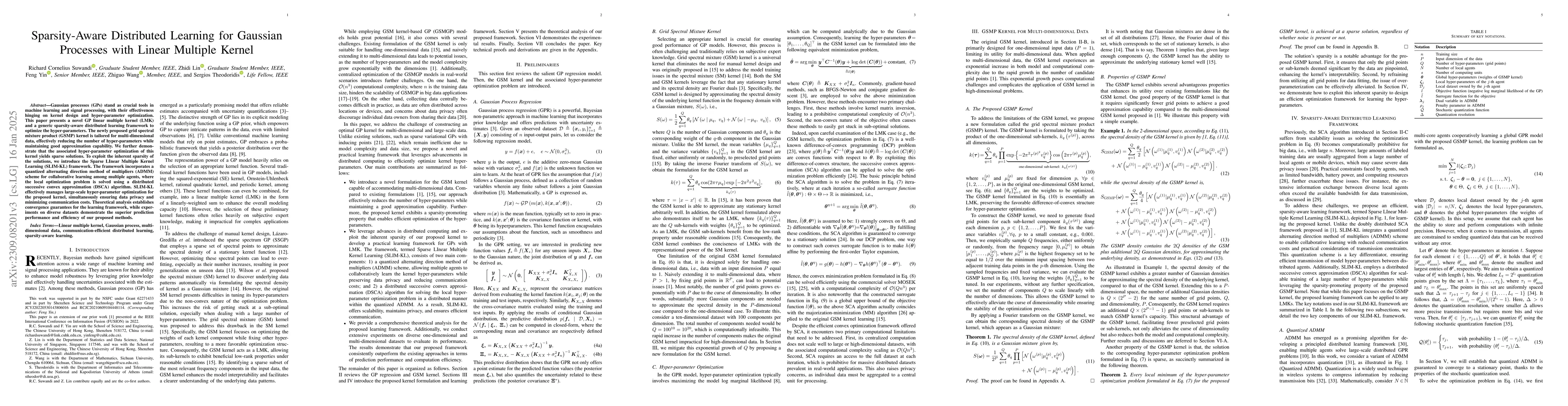 Thumbnail for Sparsity-Aware Distributed Learning for Gaussian Processes with Linear
  Multiple Kernel