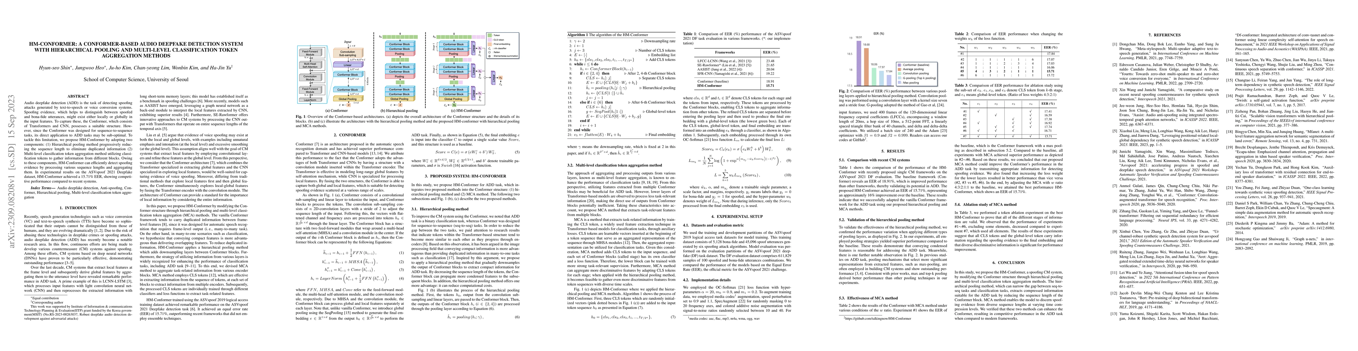 Thumbnail for HM-Conformer: A Conformer-based audio deepfake detection system with
  hierarchical pooling and multi-level classification token aggregation methods