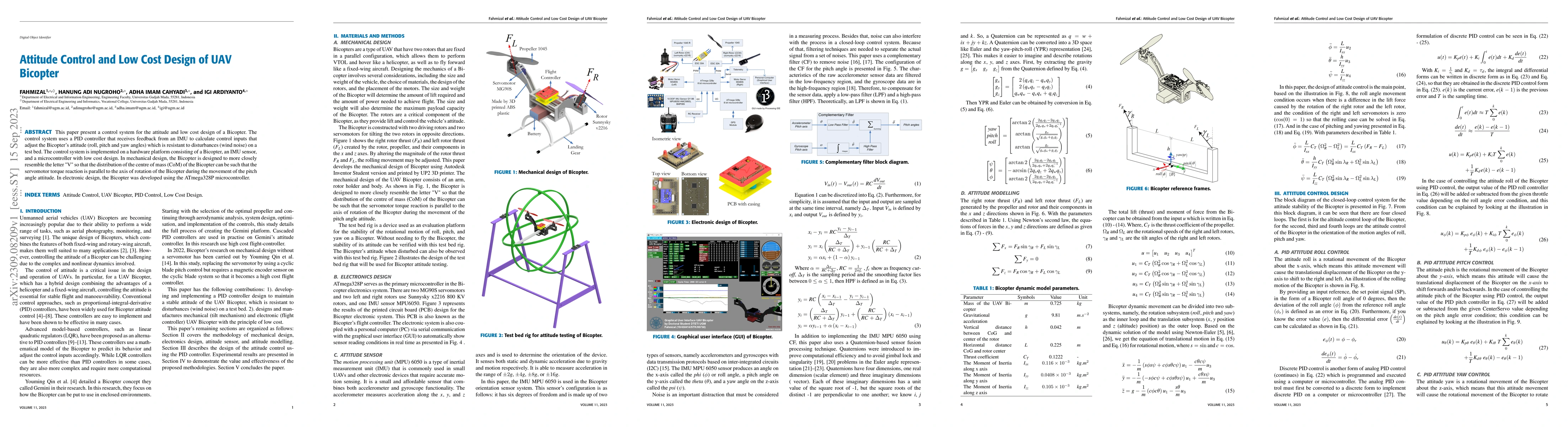 Thumbnail for Attitude Control and Low Cost Design of UAV Bicopter