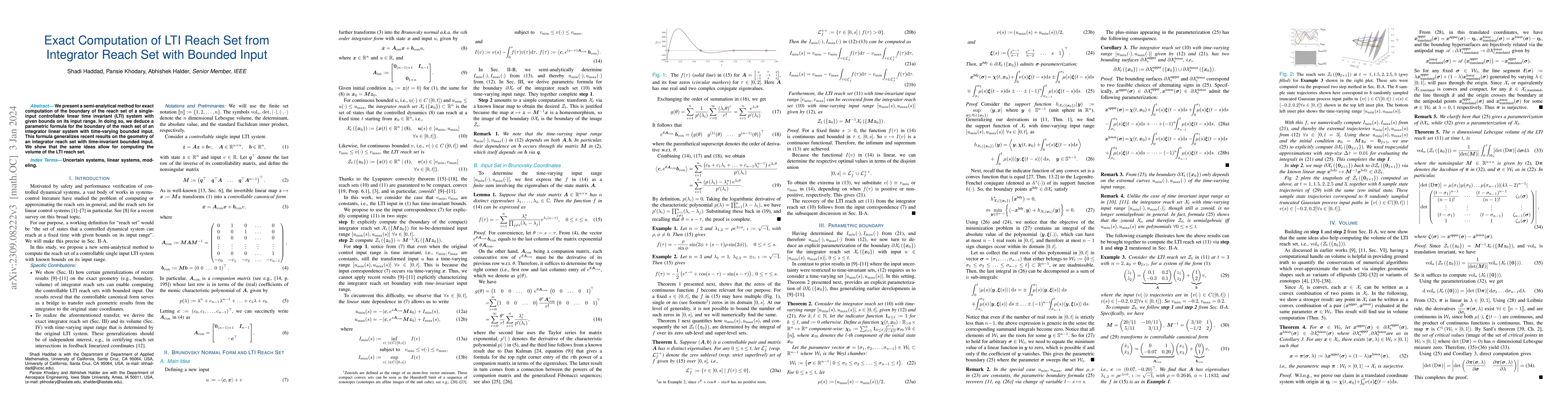 Thumbnail for Exact Computation of LTI Reach Set from Integrator Reach Set with
  Bounded Input