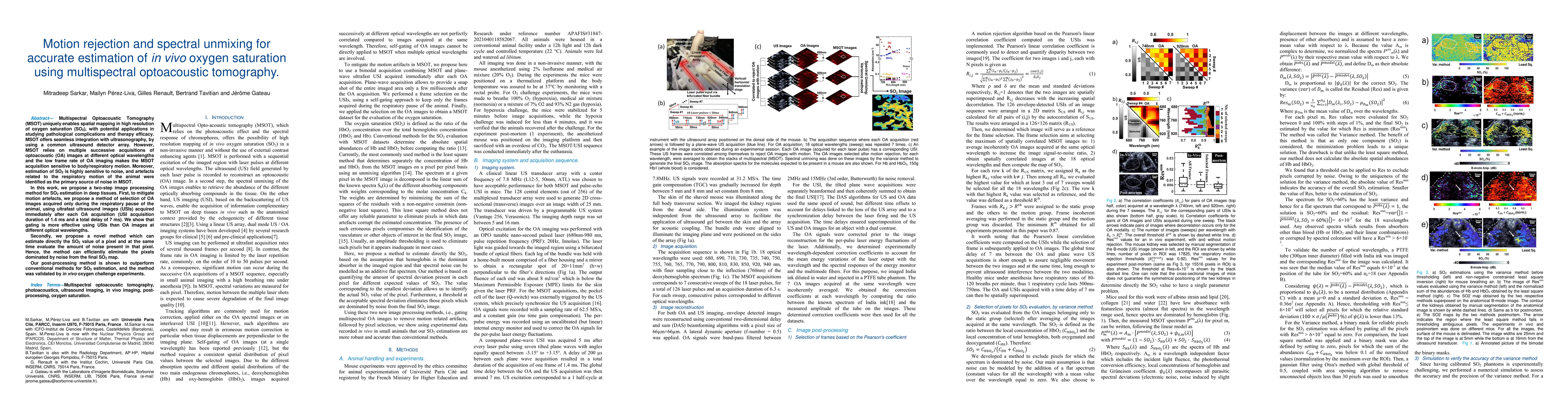 Thumbnail for Motion rejection and spectral unmixing for accurate estimation of in
  vivo oxygen saturation using multispectral optoacoustic tomography