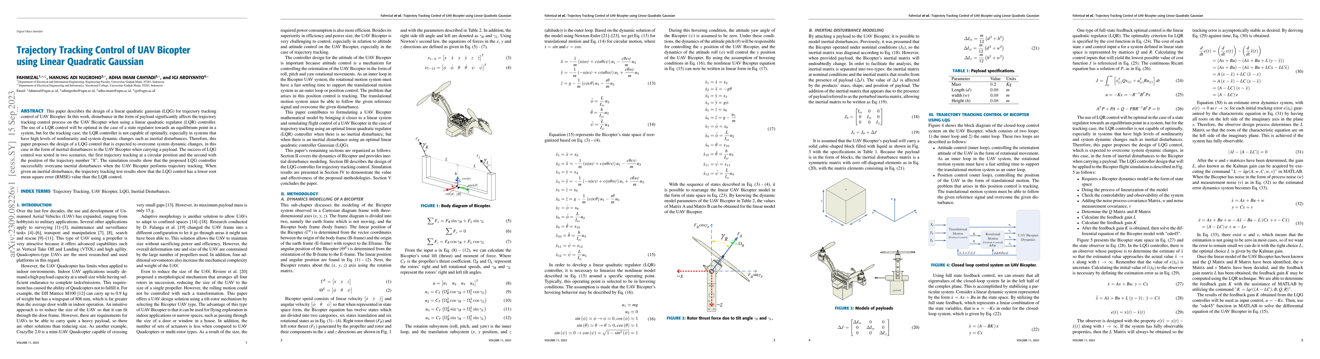 Thumbnail for Trajectory Tracking Control of UAV Bicopter using Linear Quadratic
  Gaussian