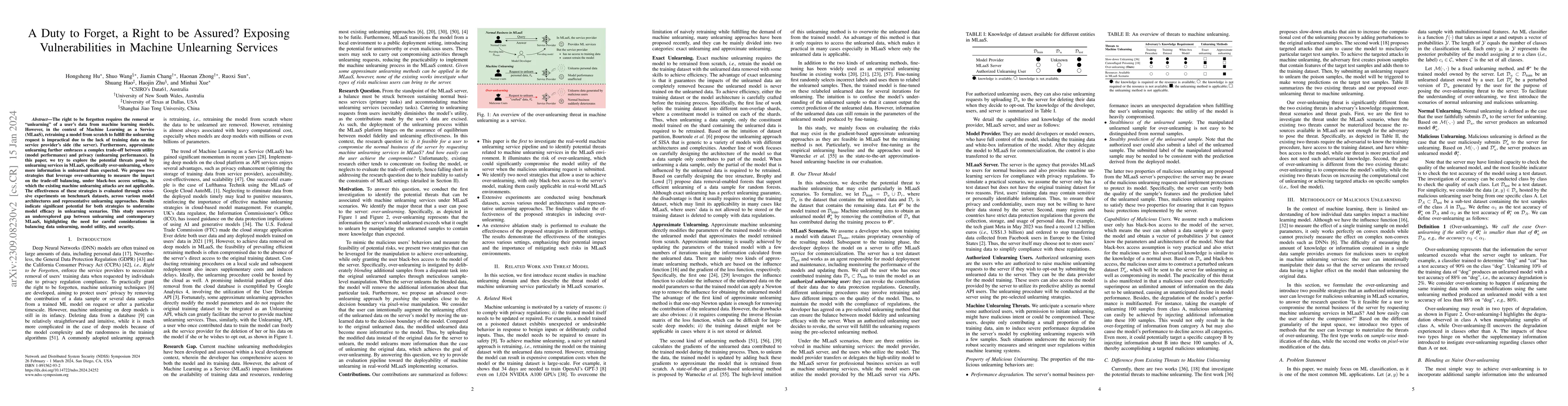 Thumbnail for A Duty to Forget, a Right to be Assured? Exposing Vulnerabilities in
  Machine Unlearning Services