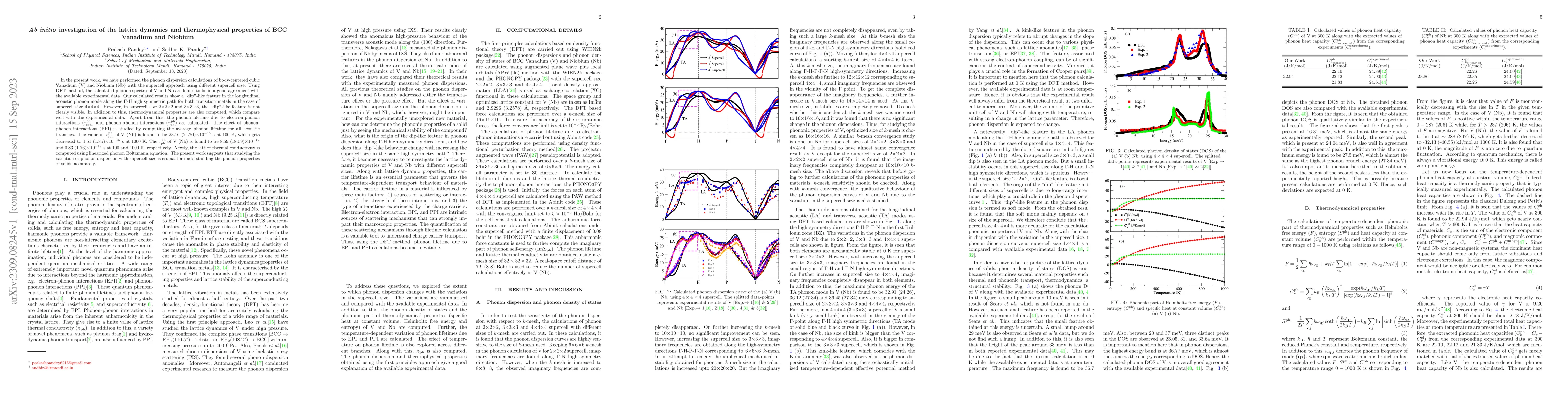 Thumbnail for Ab initio investigation of the lattice dynamics and thermophysical
  properties of BCC Vanadium and Niobium