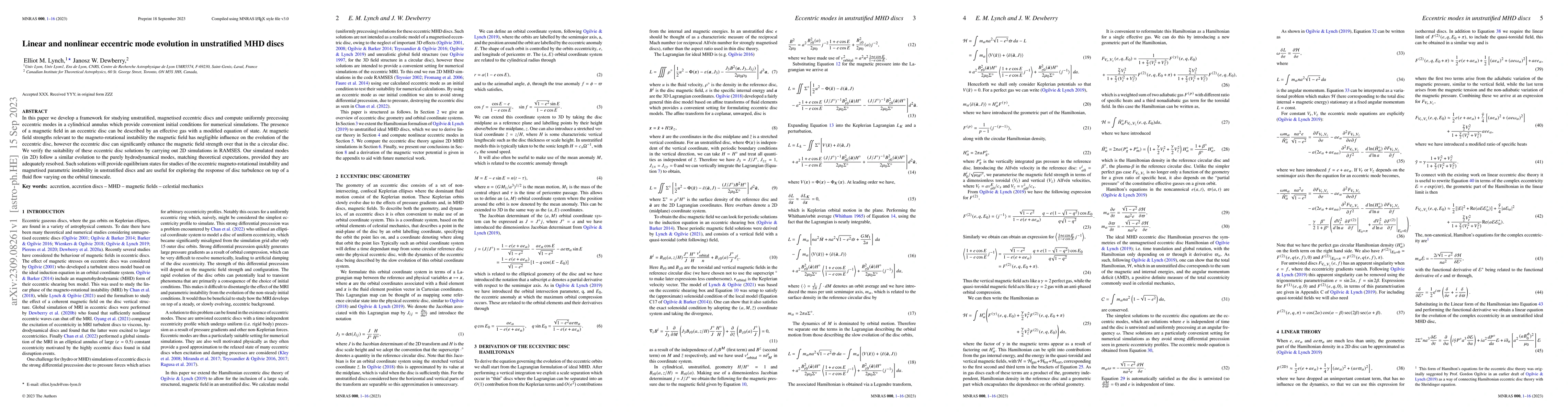 Thumbnail for Linear and nonlinear eccentric mode evolution in unstratified MHD discs