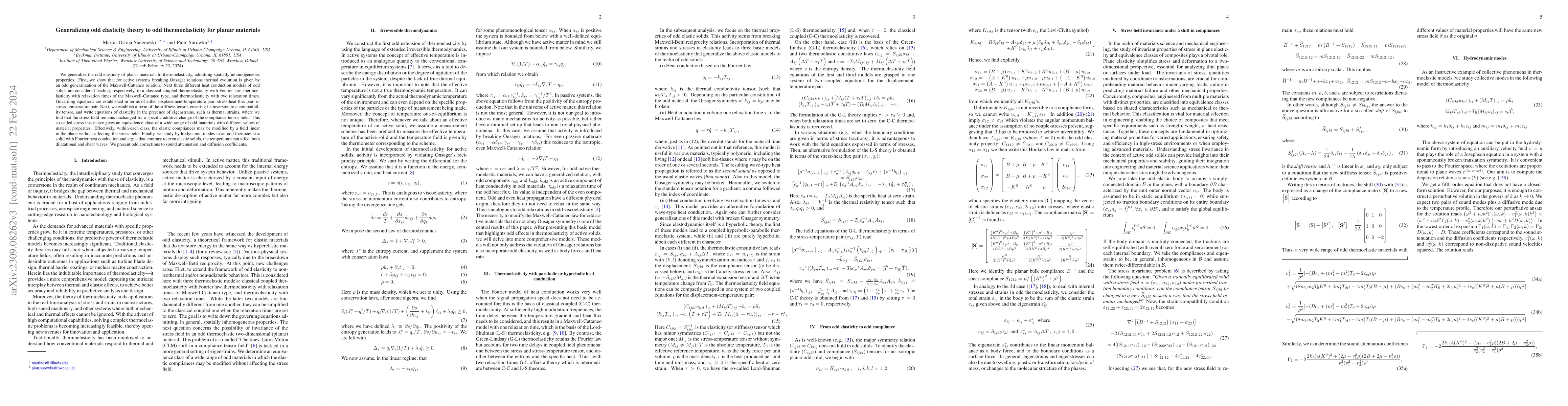 Thumbnail for Generalizing odd elasticity theory to odd thermoelasticity for planar
  materials