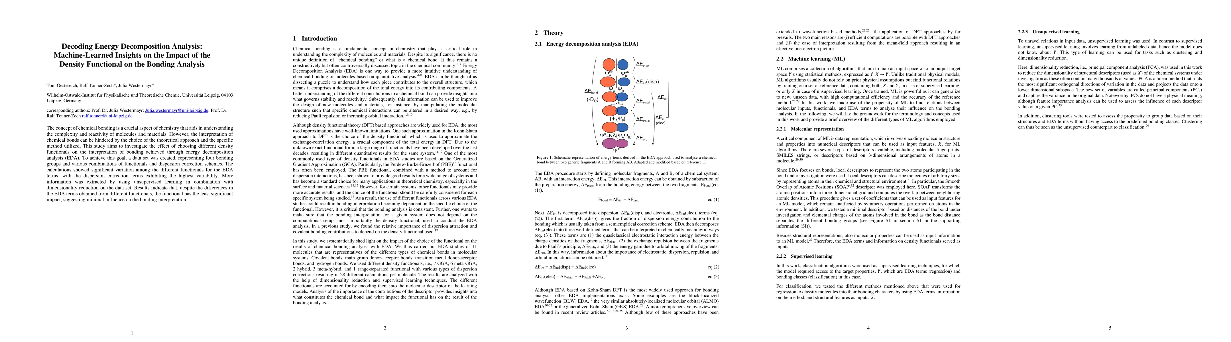 Thumbnail for Decoding Energy Decomposition Analysis: Machine-Learned Insights on the
  Impact of the Density Functional on the Bonding Analysis