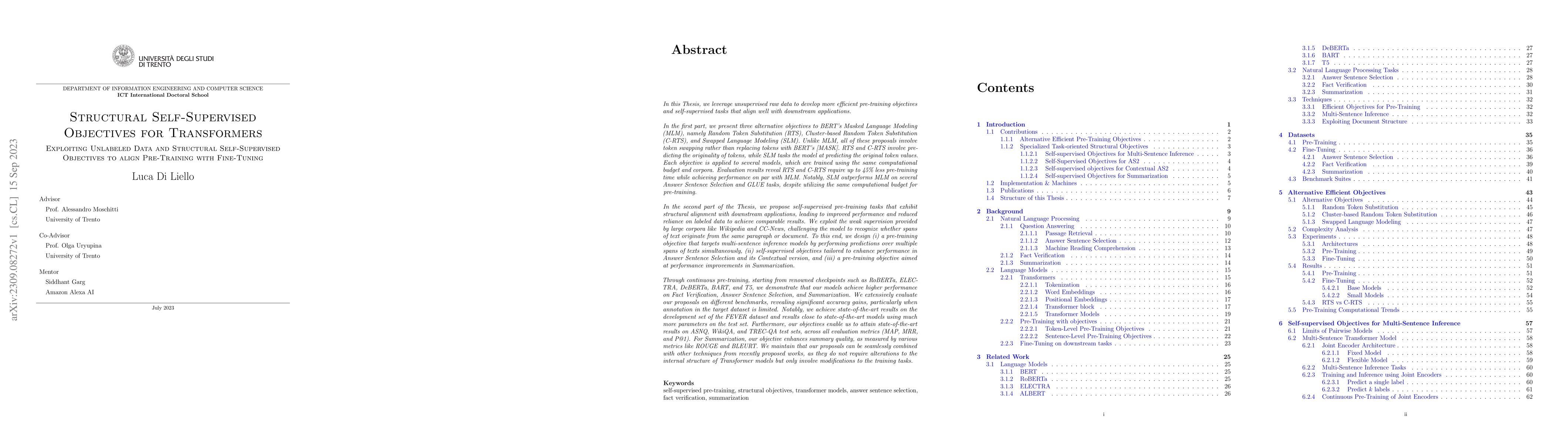 Thumbnail for Structural Self-Supervised Objectives for Transformers