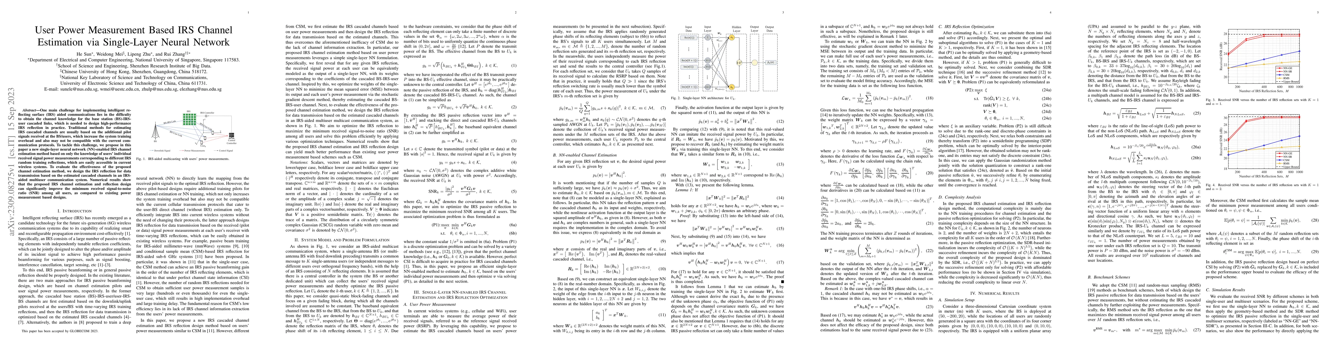 Thumbnail for User Power Measurement Based IRS Channel Estimation via Single-Layer
  Neural Network