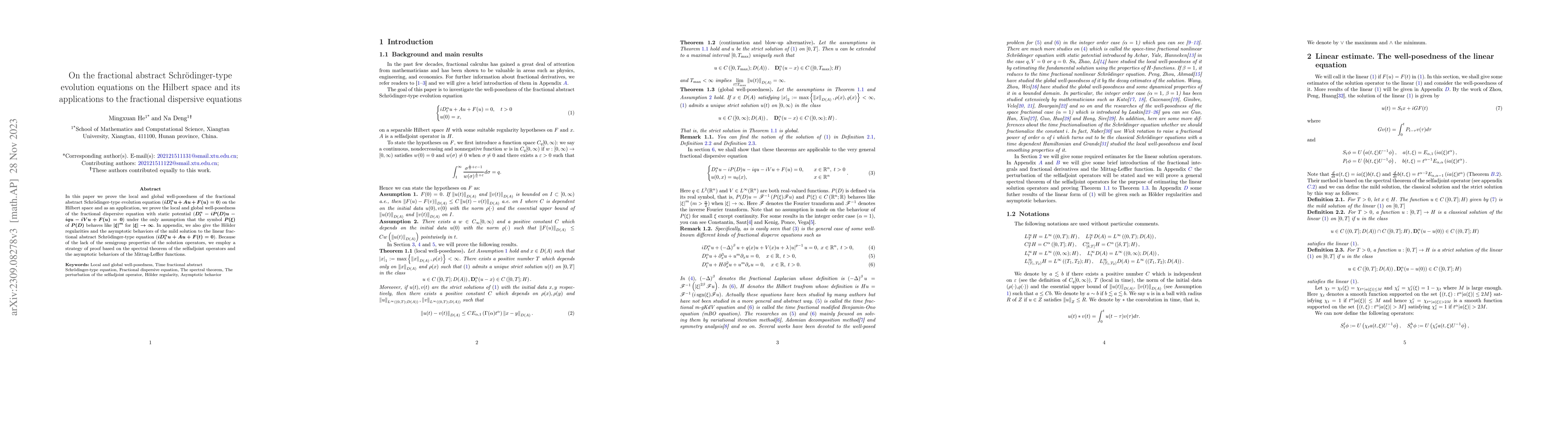 Thumbnail for On the fractional abstract Schrodinger-type evolution equations on the
  Hilbert space and its applications to the fractional dispersive equations