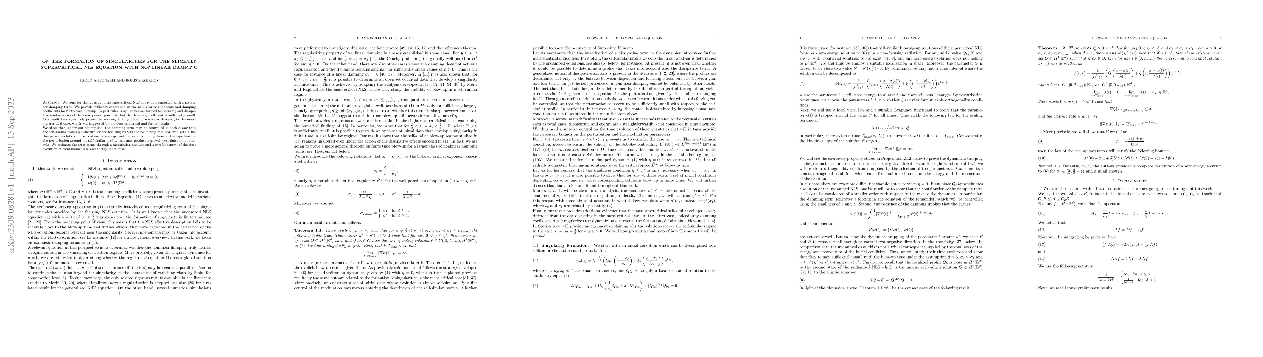 Thumbnail for On the formation of singularities for the slightly supercritical NLS
  equation with nonlinear damping