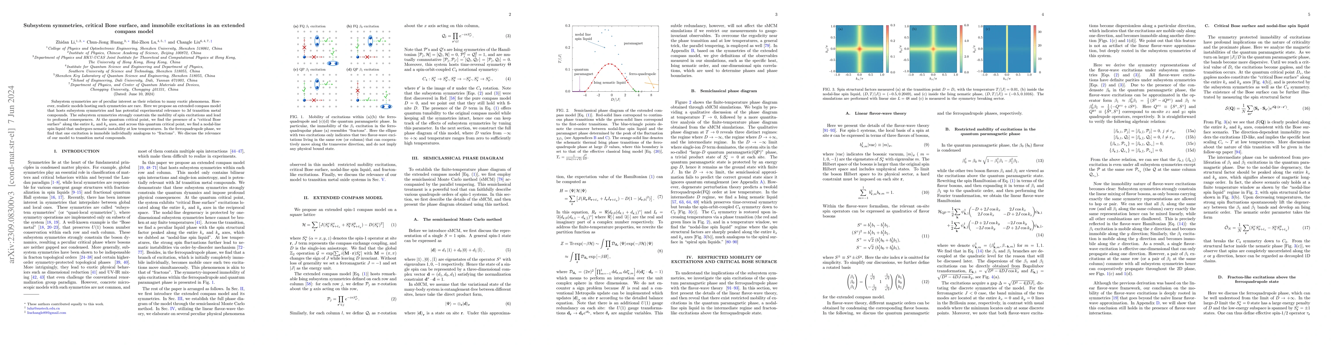 Thumbnail for Subsystem symmetries, critical Bose surface, and immobile excitations in
  an extended compass model