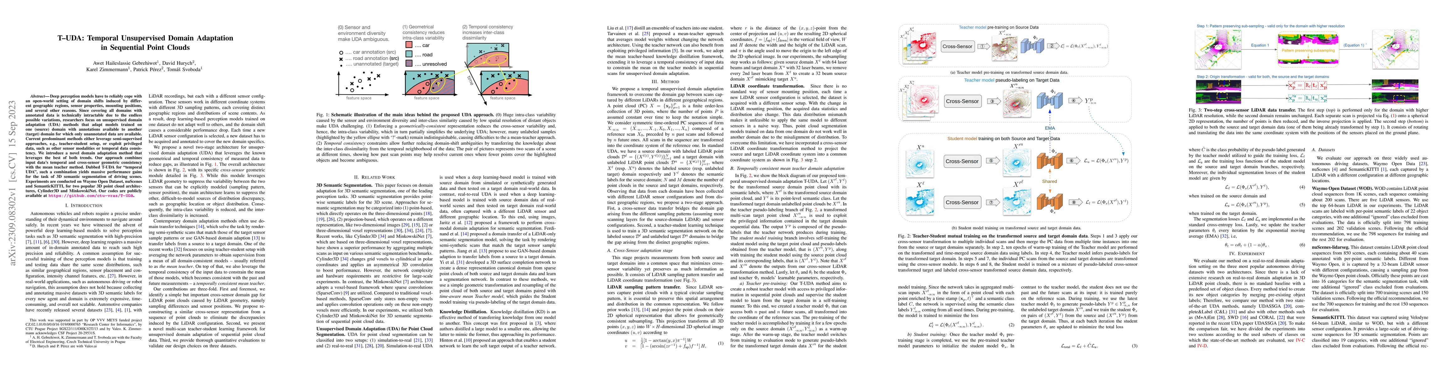Thumbnail for T-UDA: Temporal Unsupervised Domain Adaptation in Sequential Point
  Clouds