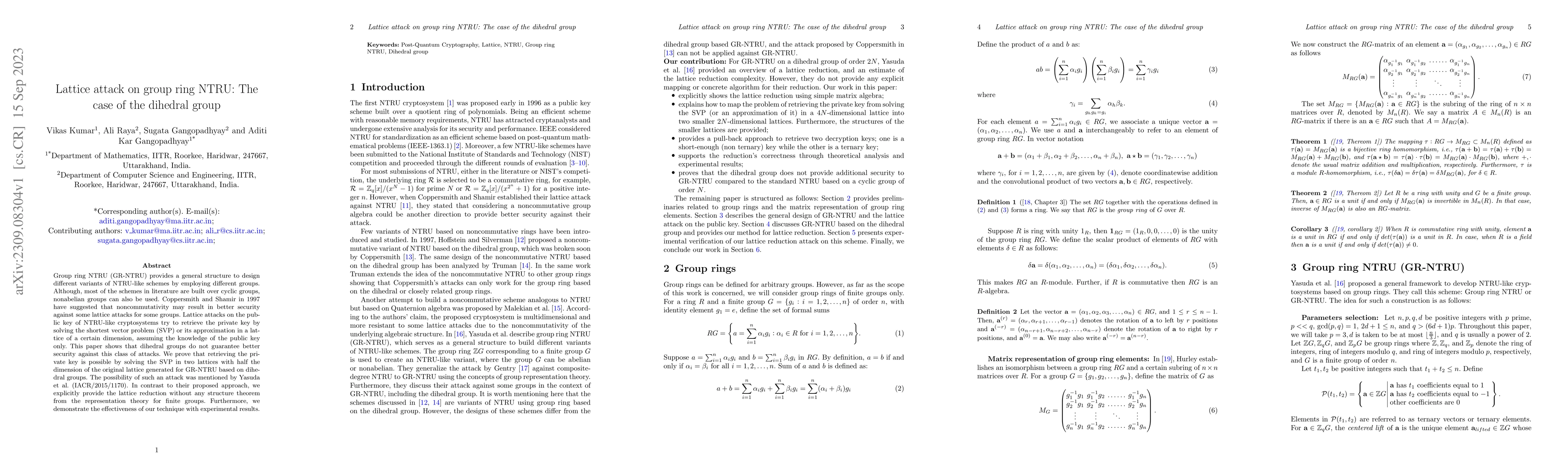 Thumbnail for Lattice attack on group ring NTRU: The case of the dihedral group
