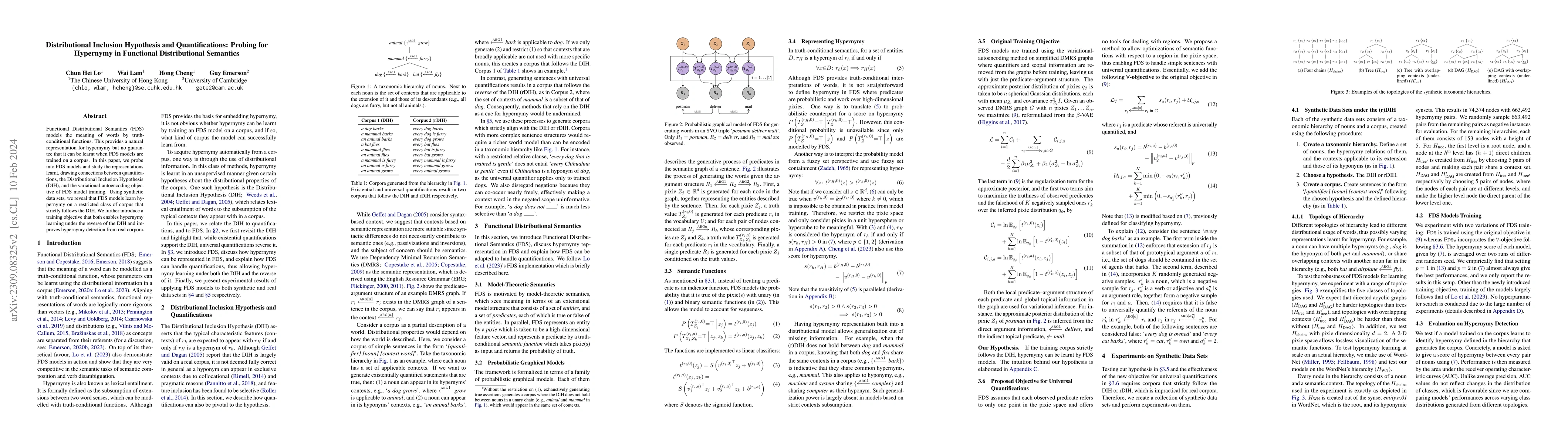 Thumbnail for Distributional Inclusion Hypothesis and Quantifications: Probing for
  Hypernymy in Functional Distributional Semantics