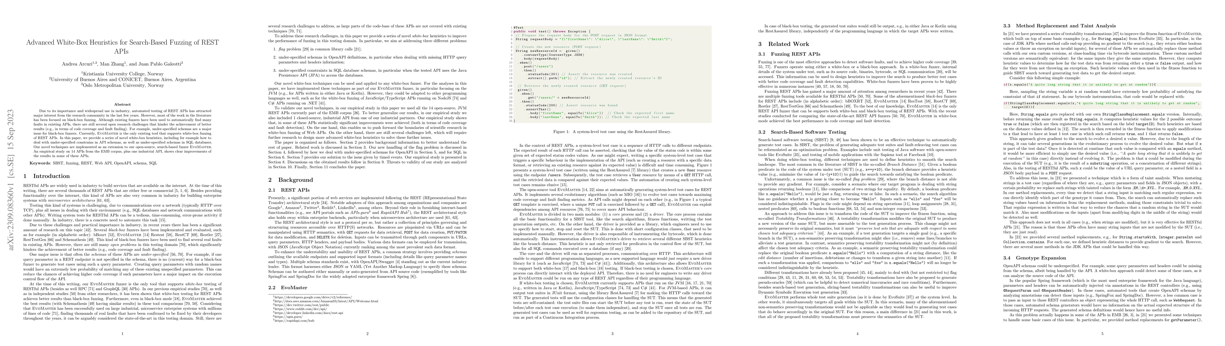 Thumbnail for Advanced White-Box Heuristics for Search-Based Fuzzing of REST APIs