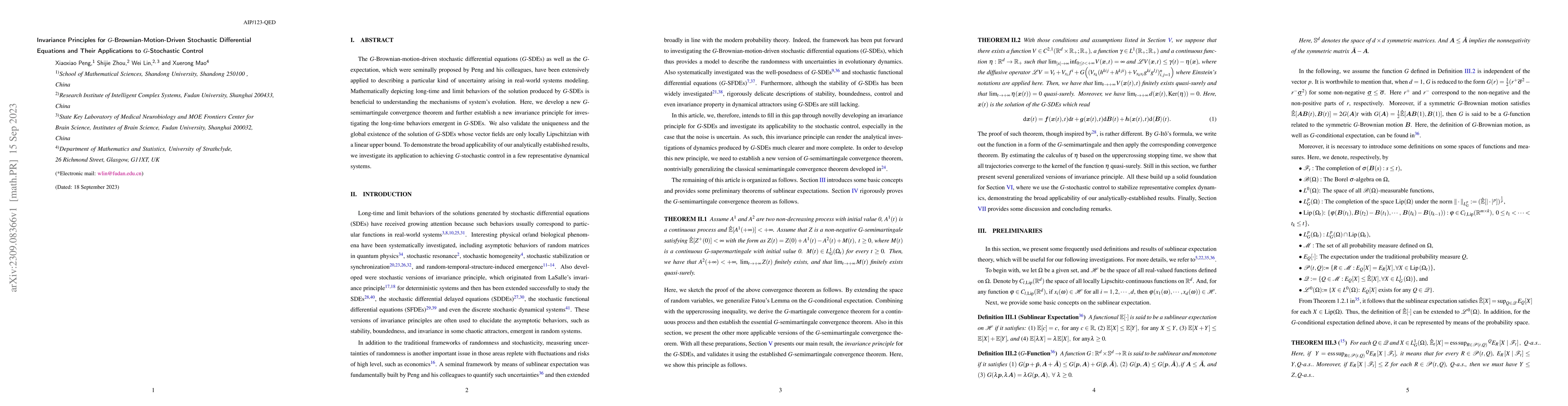 Thumbnail for Invariance principles for G-brownian-motion-driven stochastic
  differential equations and their applications to G-stochastic control