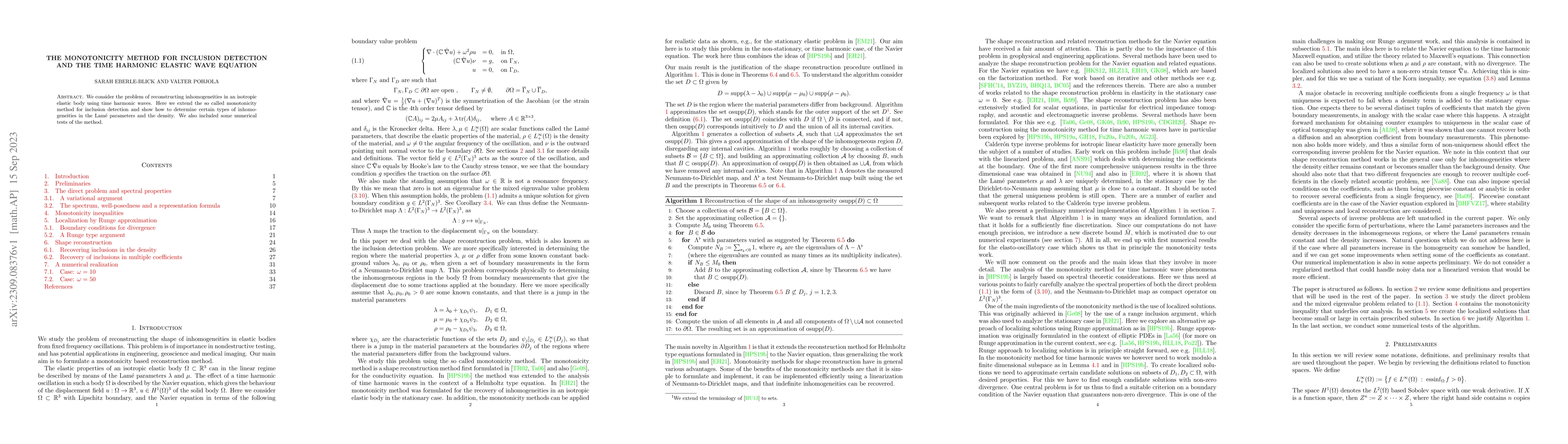 Thumbnail for The monotonicity method for inclusion detection and the time harmonic
  elastic wave equation