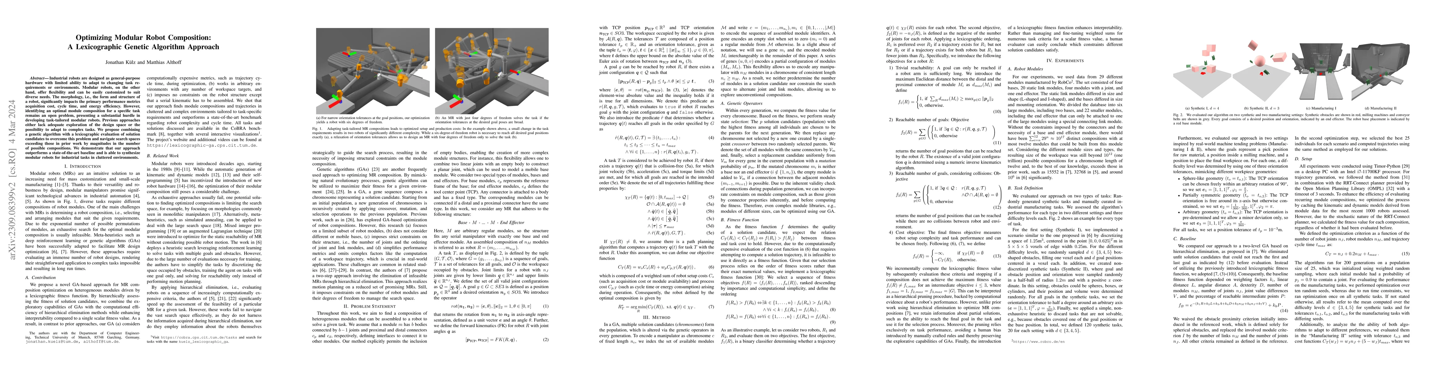 Thumbnail for Optimizing Modular Robot Composition: A Lexicographic Genetic Algorithm
  Approach