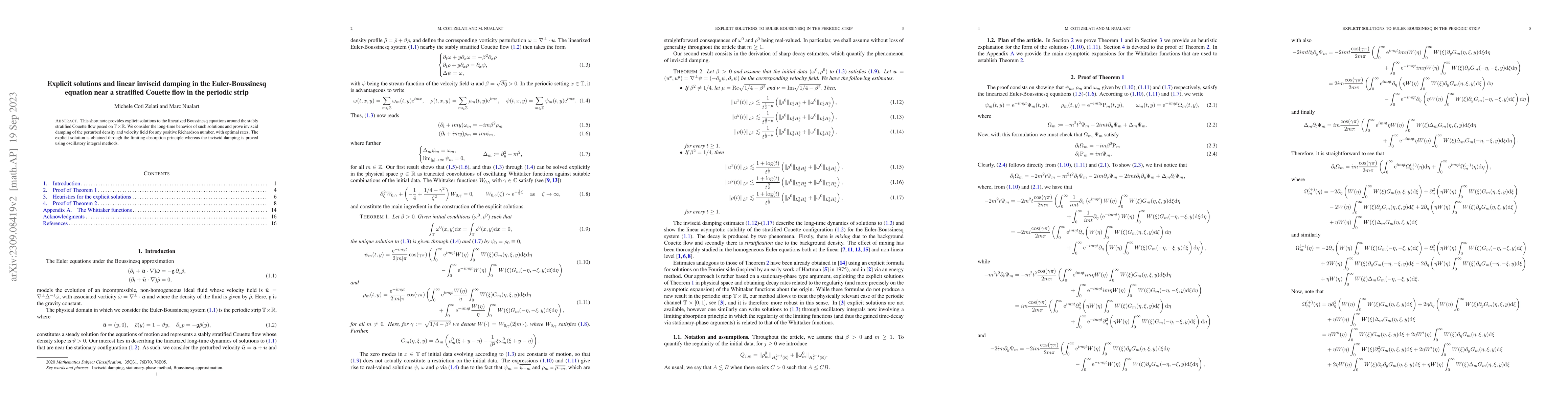 Thumbnail for Explicit solutions and linear inviscid damping in the Euler-Boussinesq
  equation near a stratified Couette flow in the periodic strip