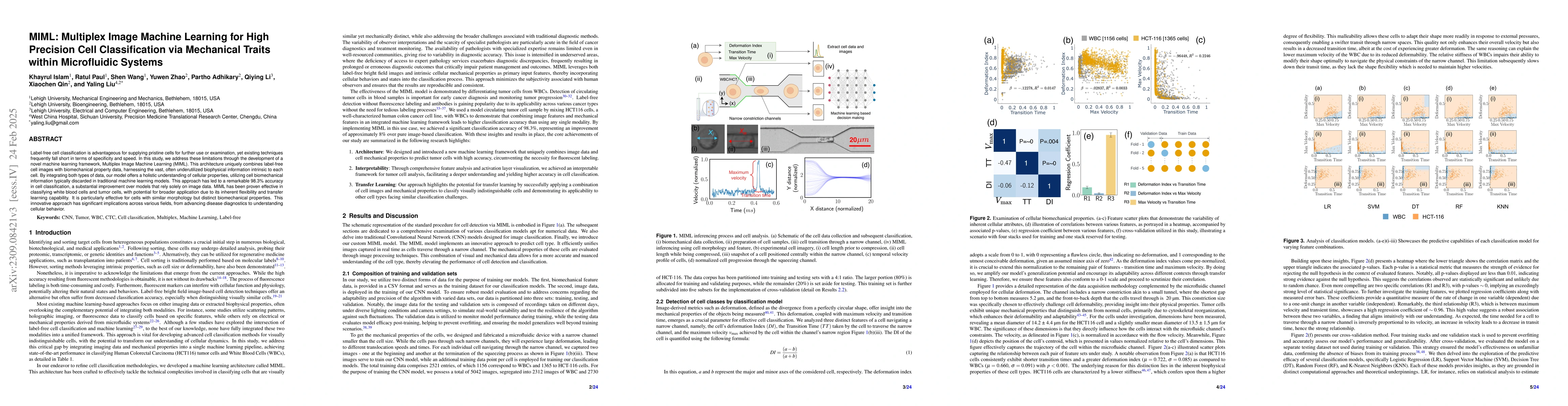 Thumbnail for MIML: Multiplex Image Machine Learning for High Precision Cell
  Classification via Mechanical Traits within Microfluidic Systems