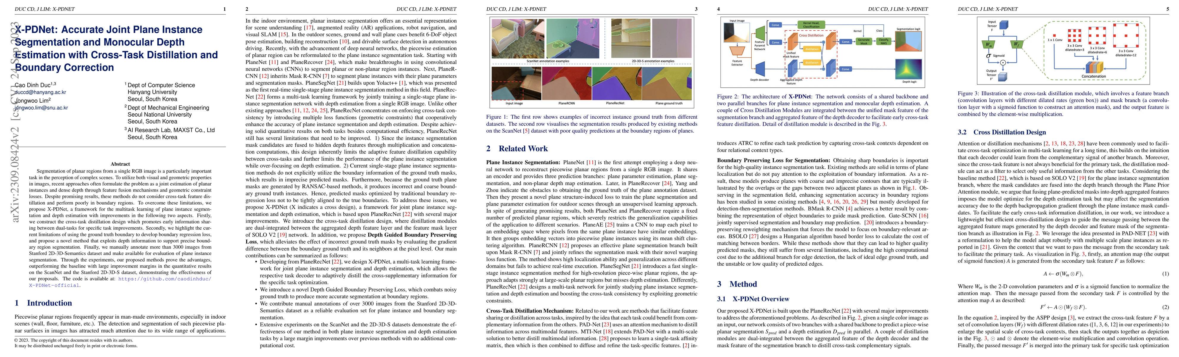 Thumbnail for X-PDNet: Accurate Joint Plane Instance Segmentation and Monocular Depth
  Estimation with Cross-Task Distillation and Boundary Correction