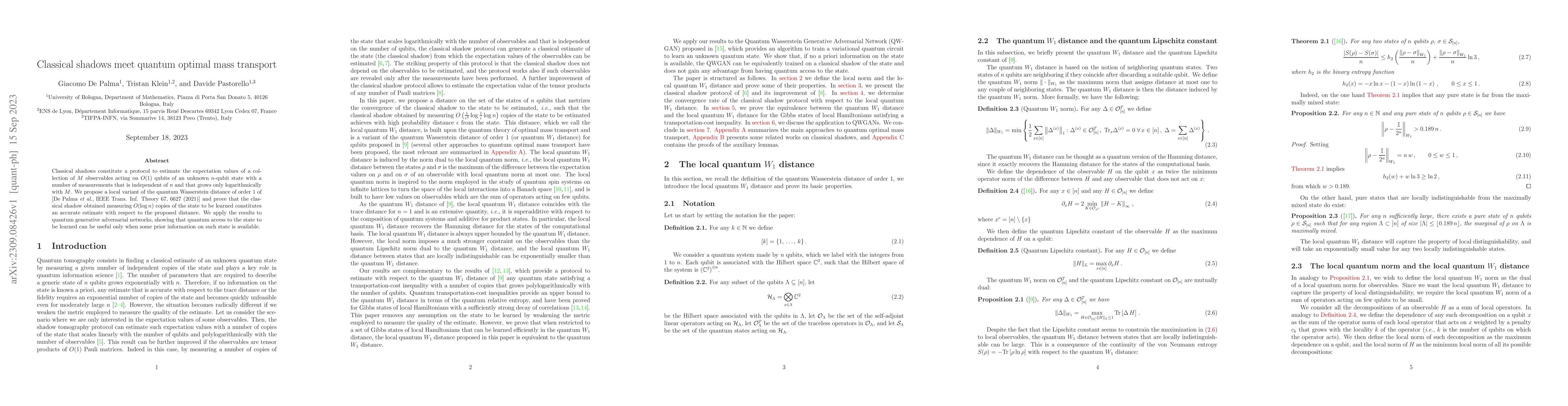 Thumbnail for Classical shadows meet quantum optimal mass transport