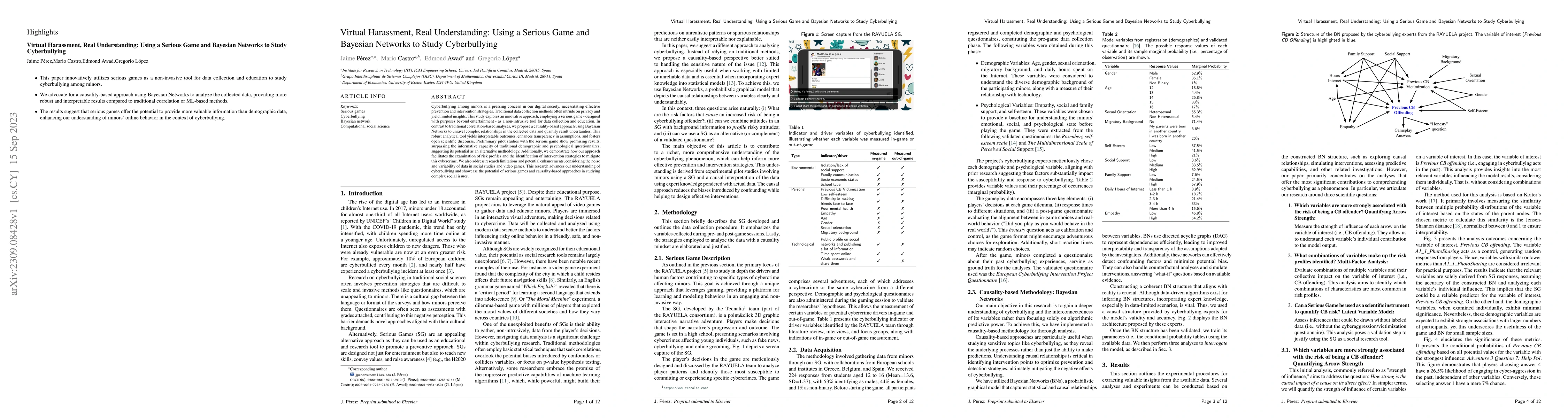 Thumbnail for Virtual Harassment, Real Understanding: Using a Serious Game and
  Bayesian Networks to Study Cyberbullying