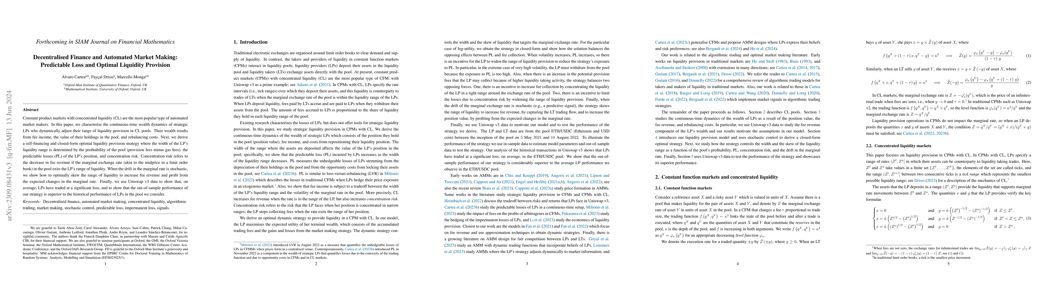 Thumbnail for Decentralised Finance and Automated Market Making: Predictable Loss and
  Optimal Liquidity Provision
