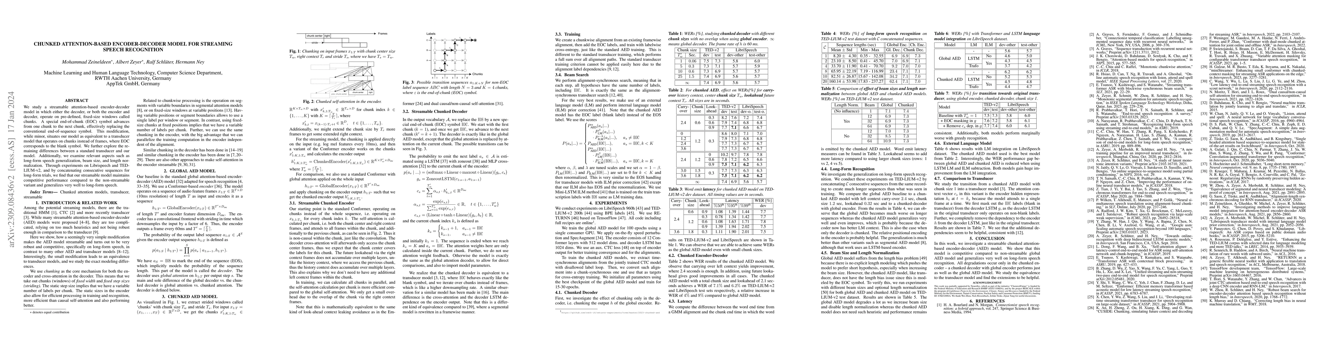 Thumbnail for Chunked Attention-based Encoder-Decoder Model for Streaming Speech
  Recognition