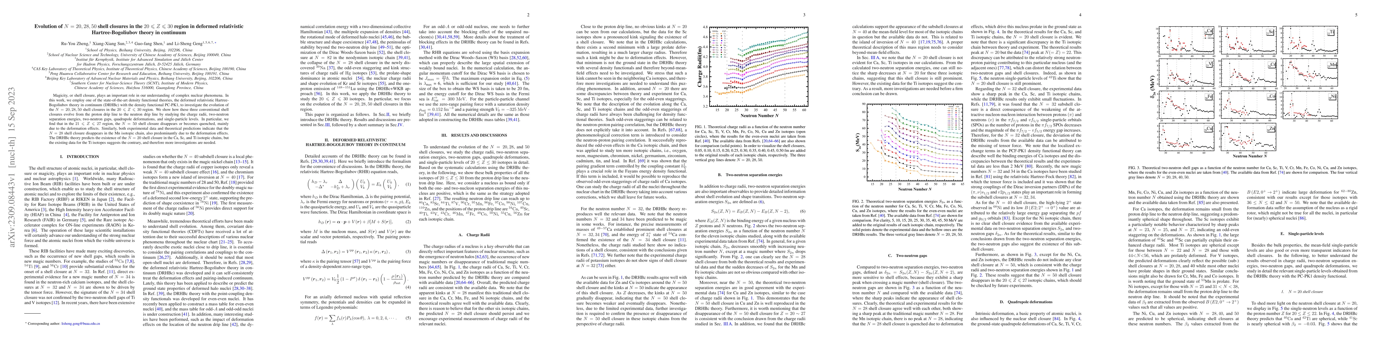 Thumbnail for Evolution of $N=20,28,50$ shell closures in the $ 20 \leqslant Z
  \leqslant 30$ region in deformed relativistic Hartree-Bogoliubov theory in
  continuum
