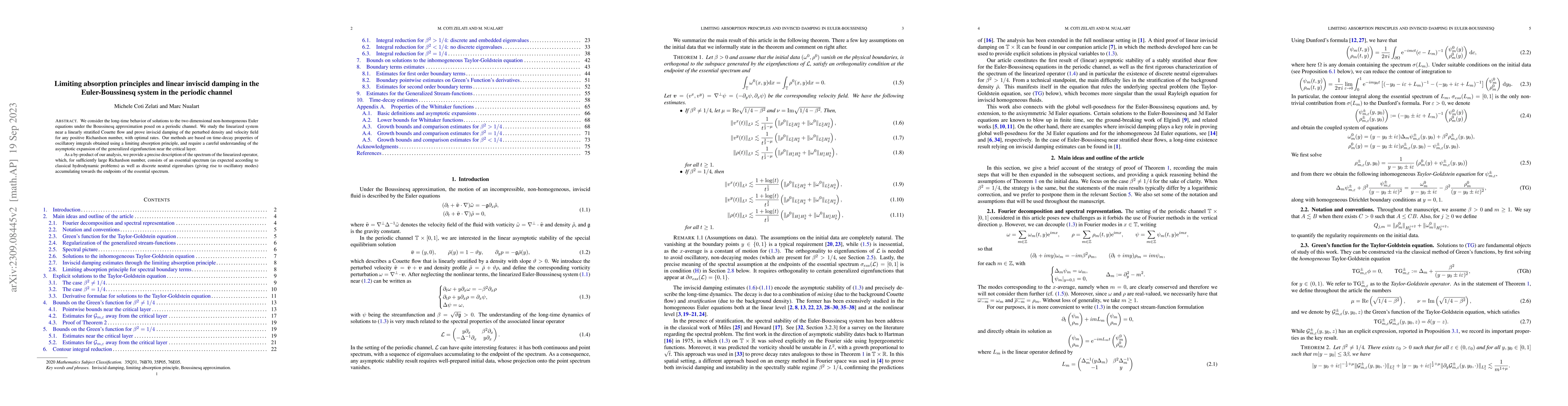 Thumbnail for Limiting absorption principles and linear inviscid damping in the
  Euler-Boussinesq system in the periodic channel