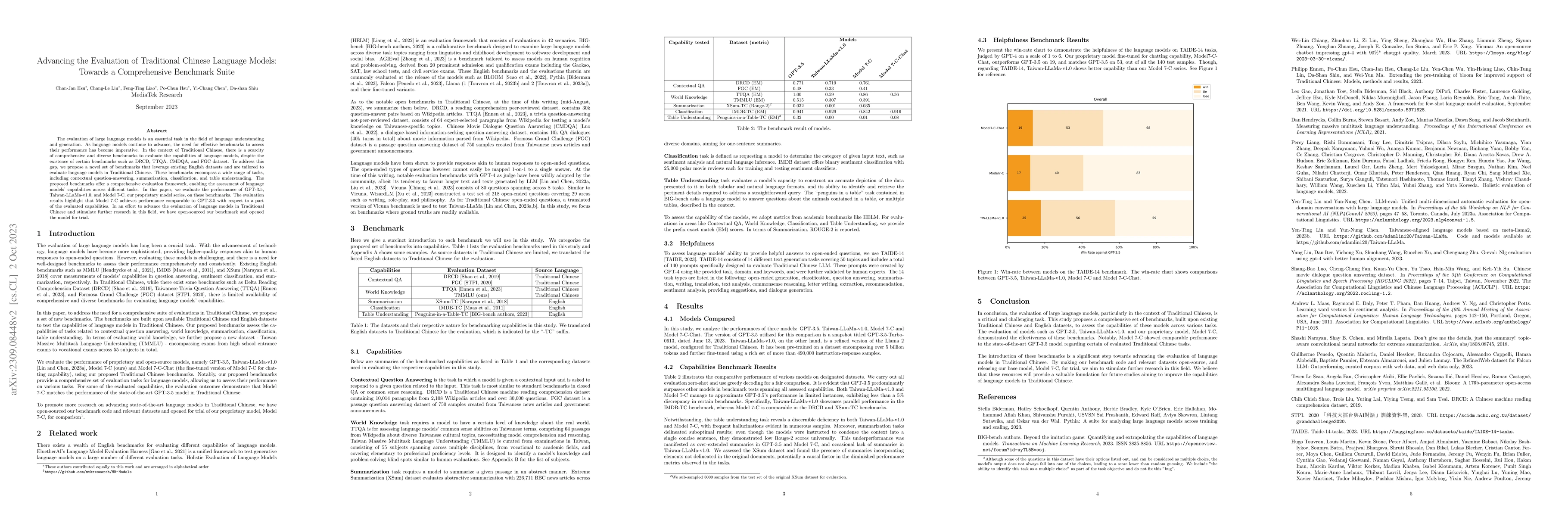 Thumbnail for Advancing the Evaluation of Traditional Chinese Language Models: Towards
  a Comprehensive Benchmark Suite