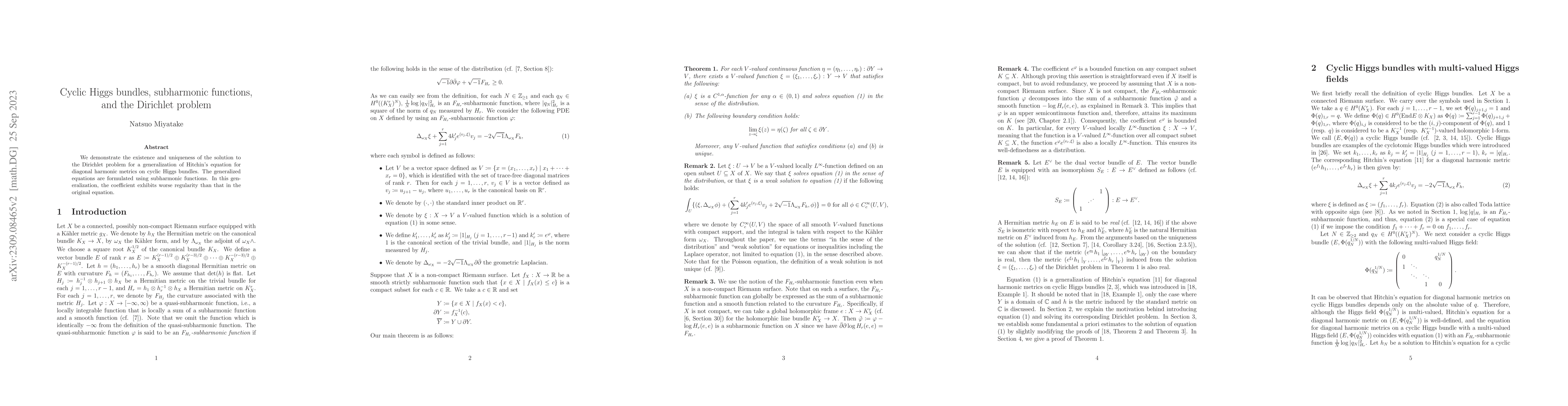 Thumbnail for Cyclic Higgs bundles, subharmonic functions, and the Dirichlet problem