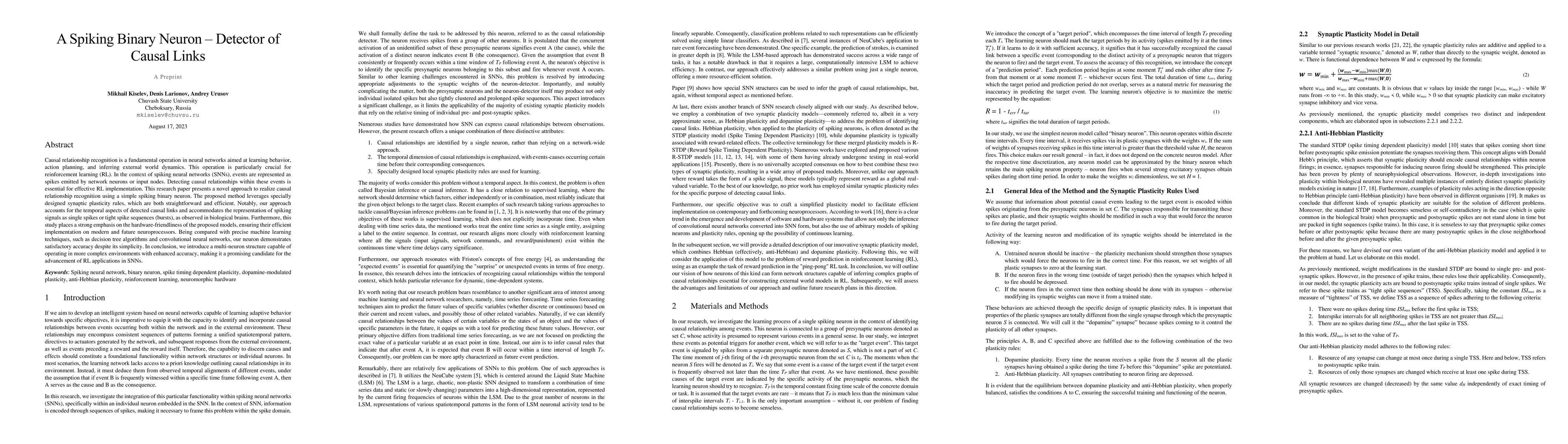 Thumbnail for A Spiking Binary Neuron -- Detector of Causal Links
