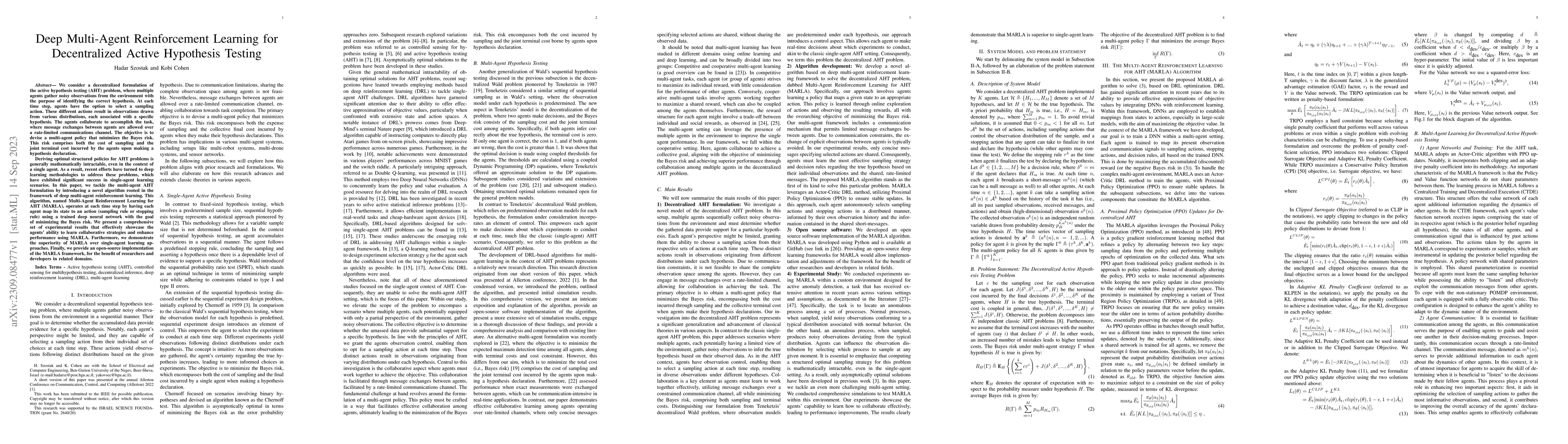 Thumbnail for Deep Multi-Agent Reinforcement Learning for Decentralized Active
  Hypothesis Testing