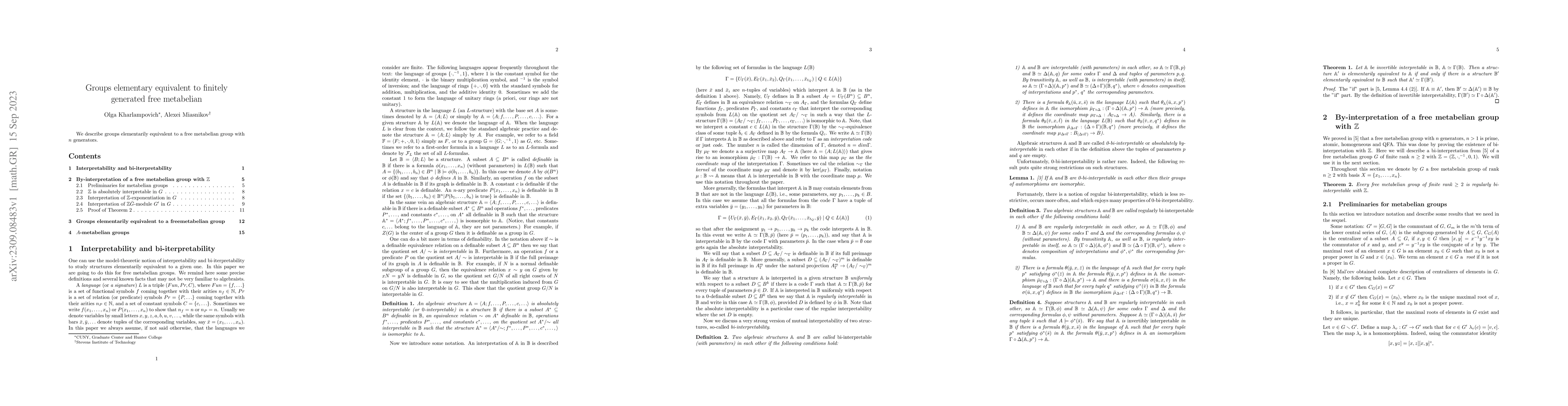 Thumbnail for Groups elementary equivalent to finitely generated free metabelian