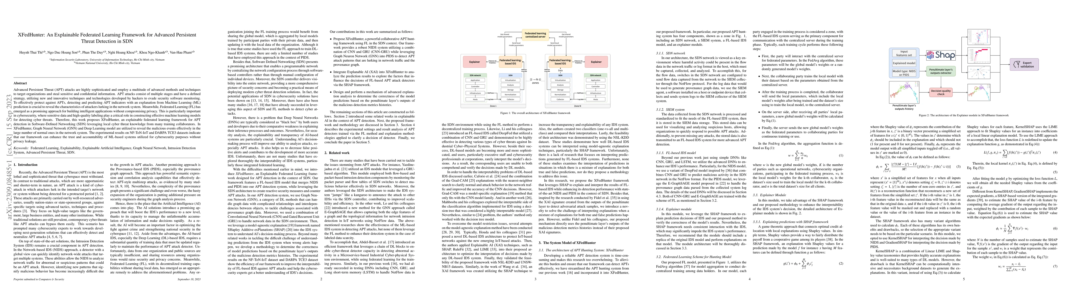 Thumbnail for XFedHunter: An Explainable Federated Learning Framework for Advanced
  Persistent Threat Detection in SDN