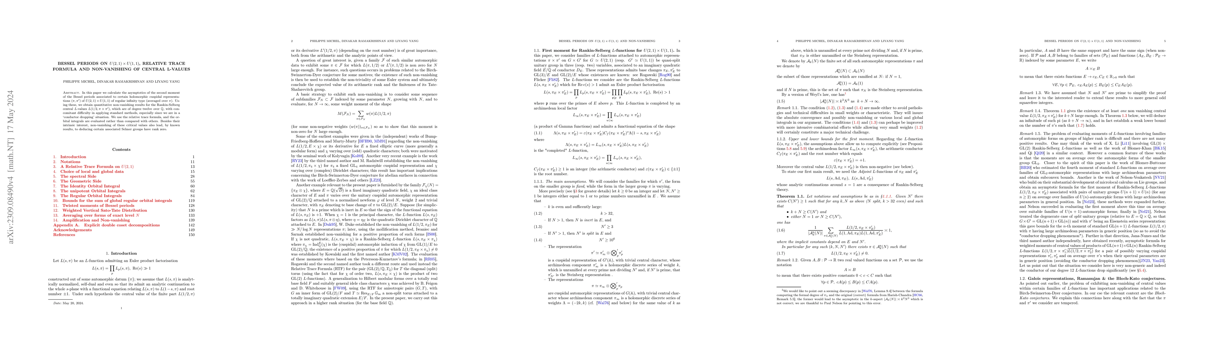Thumbnail for Bessel Periods on $U(2,1) \times U(1,1)$, Relative Trace Formula and
  Non-Vanishing of Central $L$-values