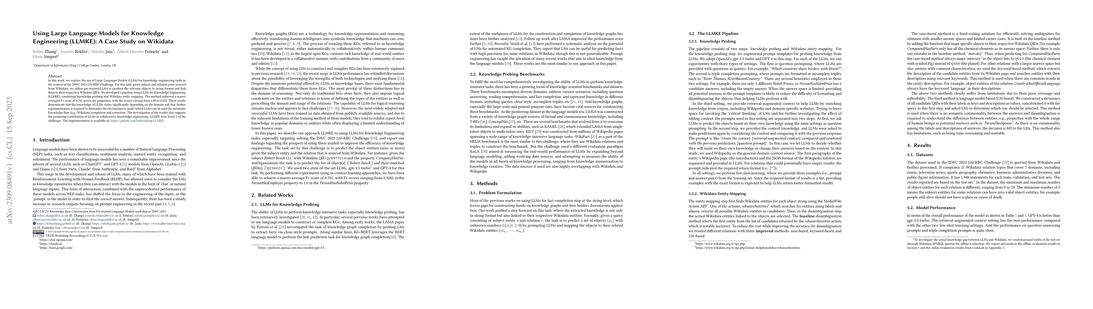 Thumbnail for Using Large Language Models for Knowledge Engineering (LLMKE): A Case
  Study on Wikidata