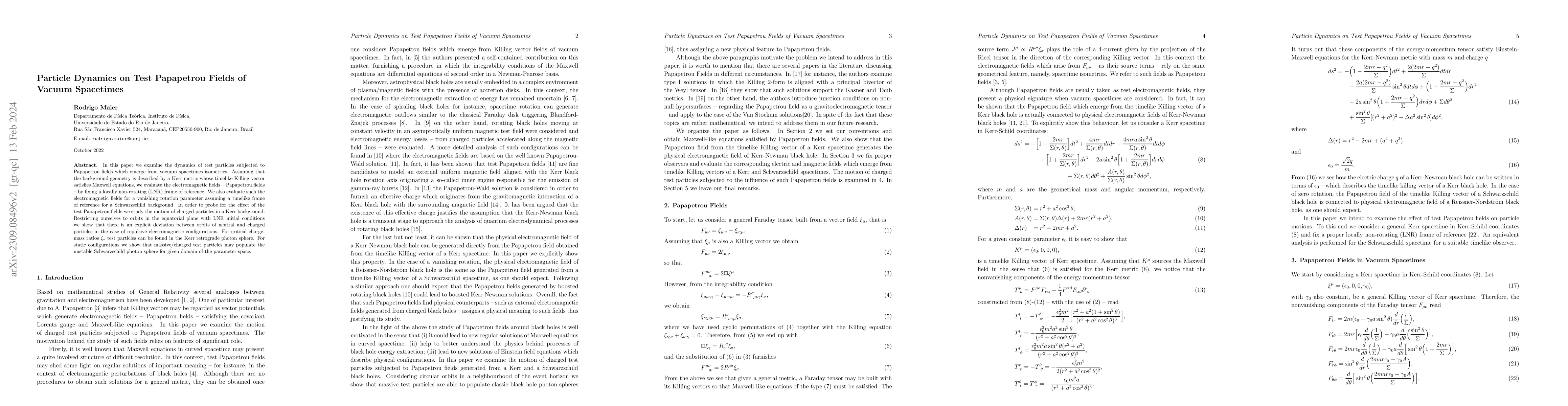 Thumbnail for Particle Dynamics on Test Papapetrou Fields of Vacuum Spacetimes