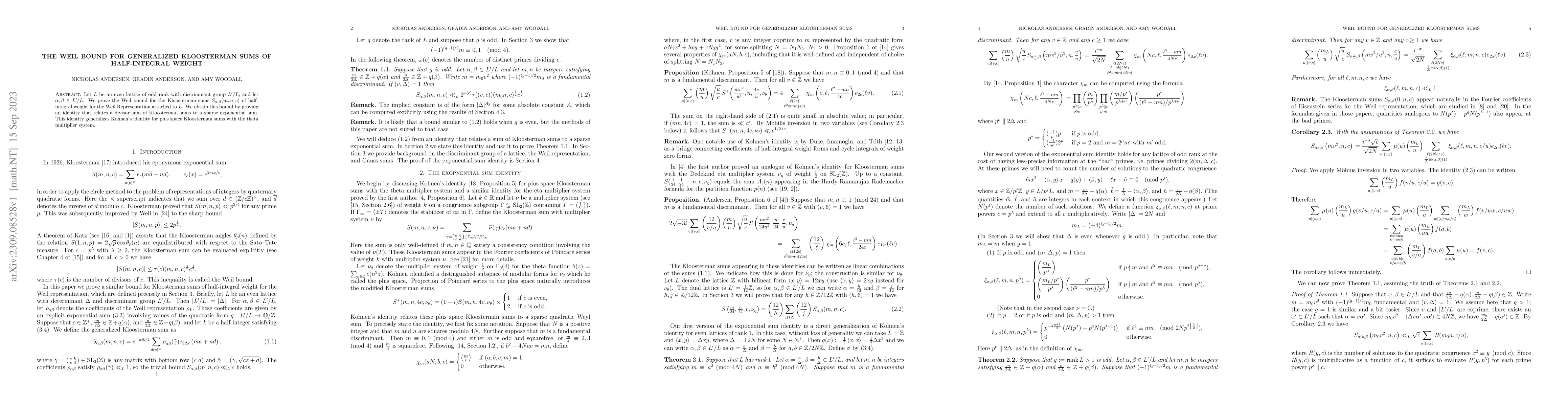 Thumbnail for The Weil bound for generalized Kloosterman sums of half-integral weight