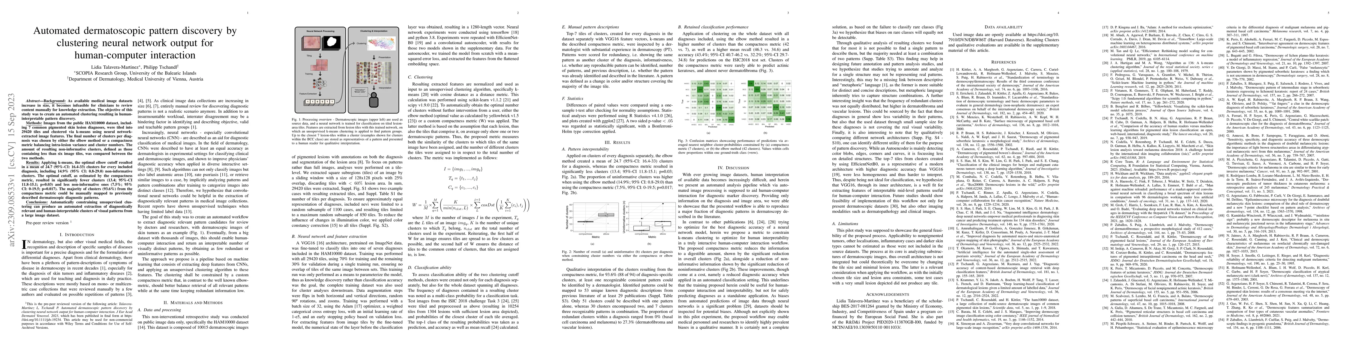 Thumbnail for Automated dermatoscopic pattern discovery by clustering neural network
  output for human-computer interaction
