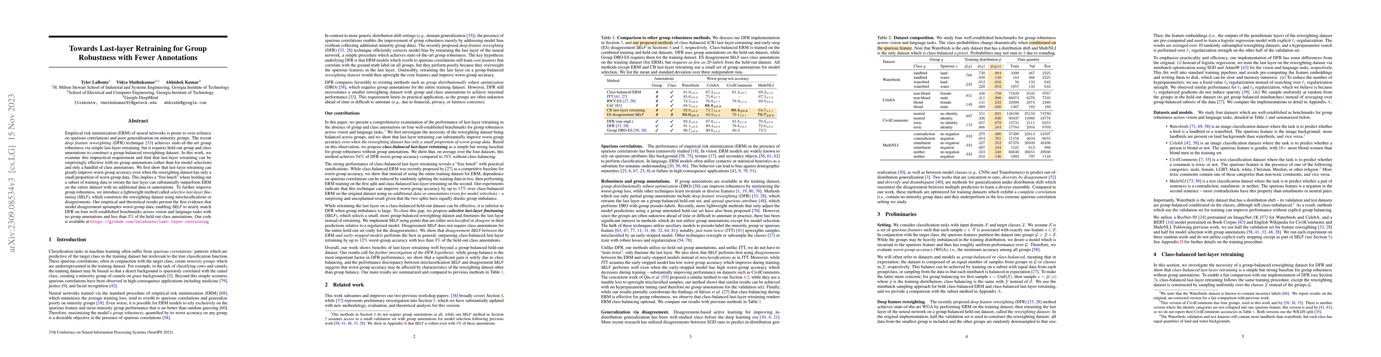 Thumbnail for Towards Last-layer Retraining for Group Robustness with Fewer
  Annotations