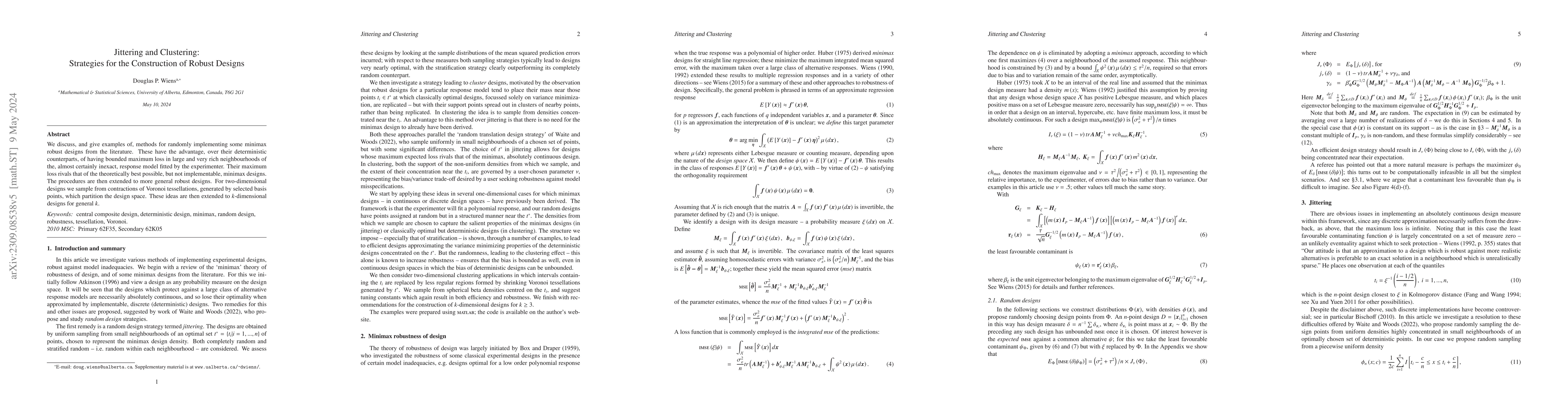 Thumbnail for Jittering and Clustering: Strategies for the Construction of Robust
  Designs