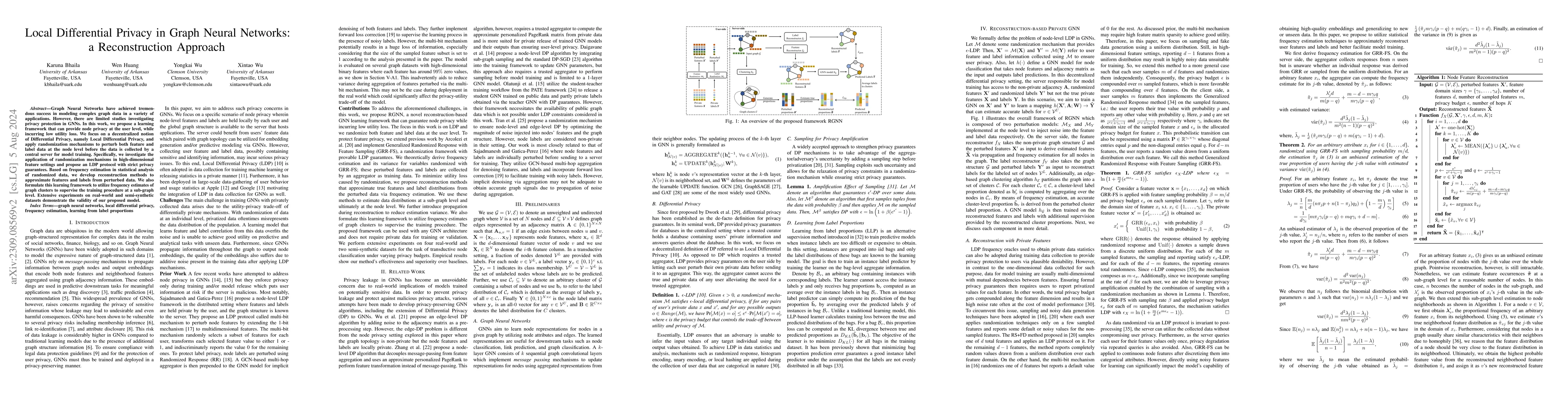 Thumbnail for Local Differential Privacy in Graph Neural Networks: a Reconstruction
  Approach