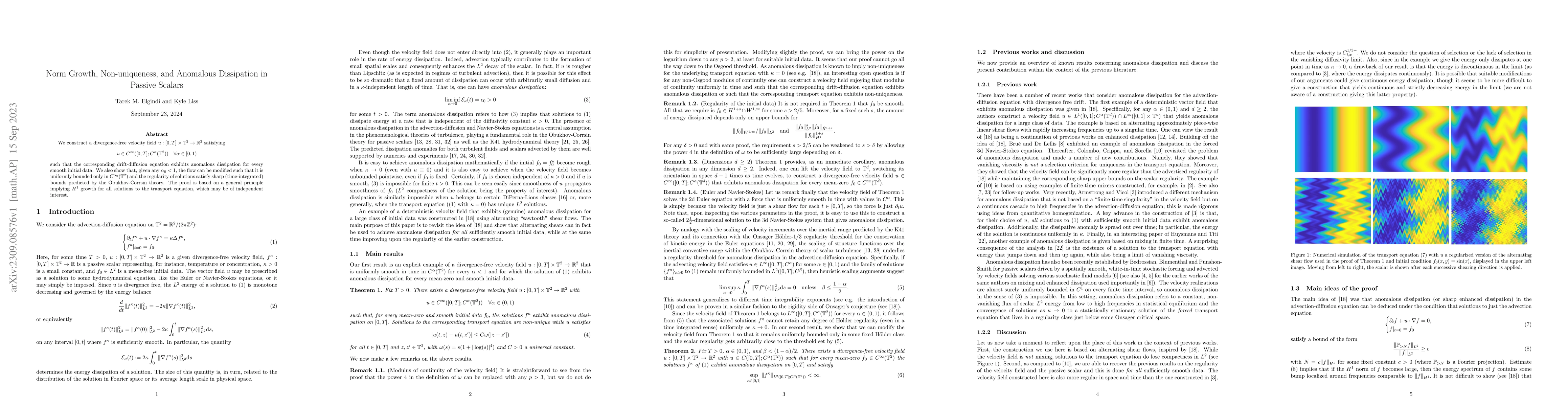 Thumbnail for Norm Growth, Non-uniqueness, and Anomalous Dissipation in Passive
  Scalars